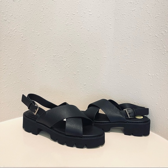 French Connection Rowan Criss Cross Black Chunky Heel Sandals Size 9 NEW - Picture 5 of 12